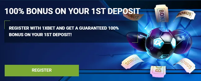 Welcome bonus 100% on first deposit from 1xBet Cambodia